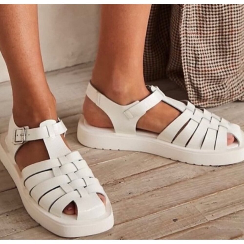 Free People Finn Fisherman Platform Italian Leather Sandals in White Size EU 39